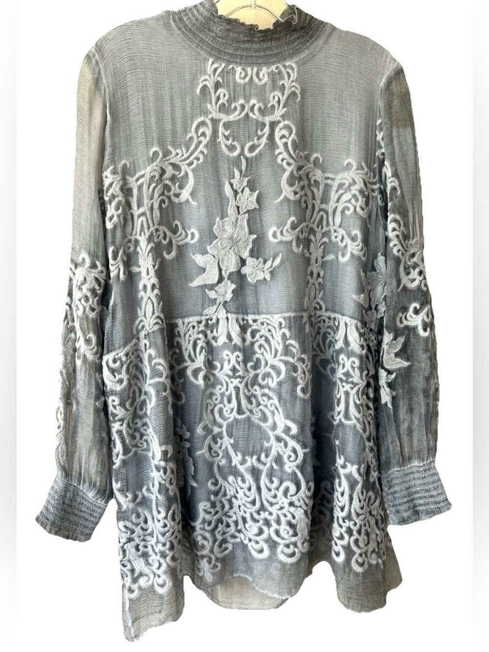Soft Surroundings 100% Silk Embroidered Boho Tunic Top M